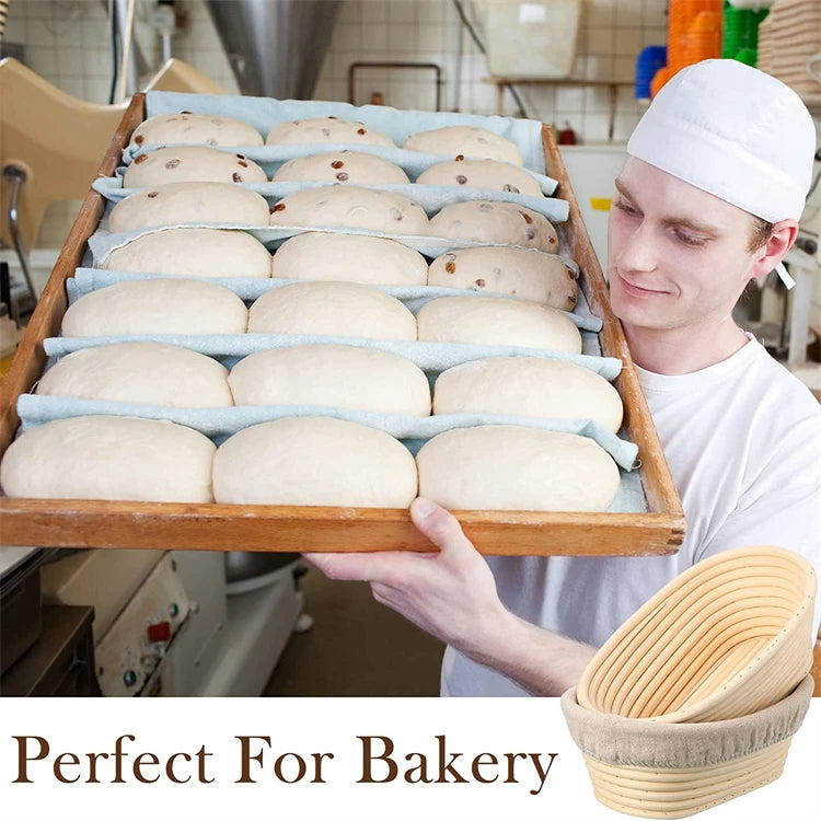 LMETJMA Bread Proofing Basket Round Oval Long Banneton Rattan Bread  Dough Proofing Proving Rattan Basket with Linen Liner Cloth