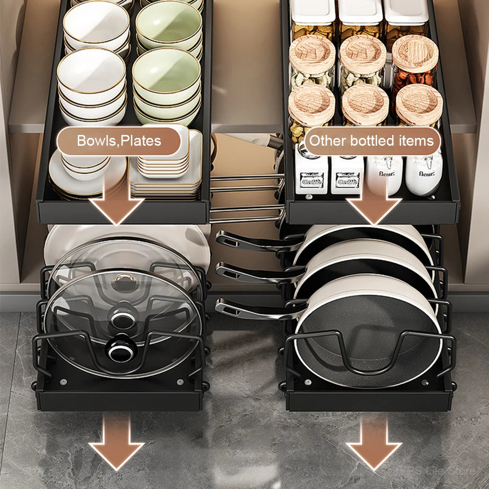 Pull out Pots and Pans Organiser Sliding Pot Lid Holder Kitchen Spice Rack