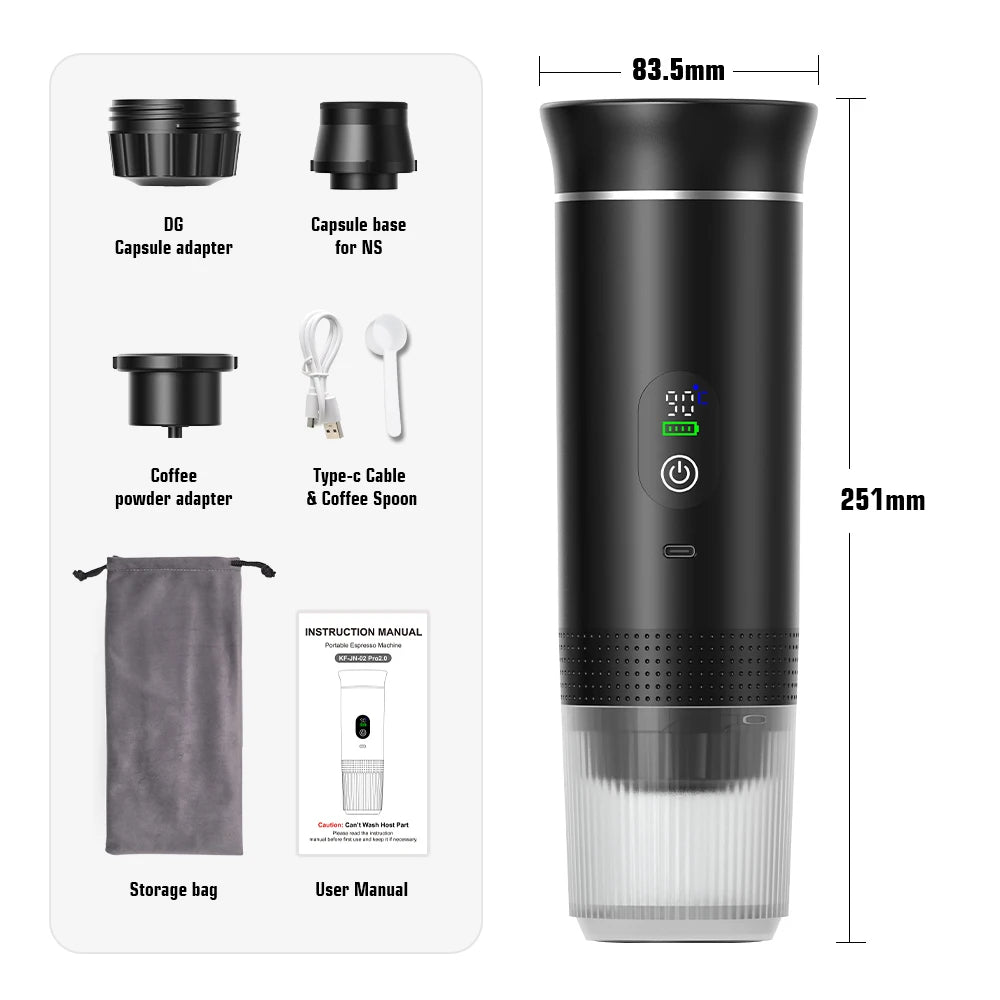 DENOKIN Portable Espresso Coffee Machine With Digital Display 3-in-1 Capsule Coffee Maker