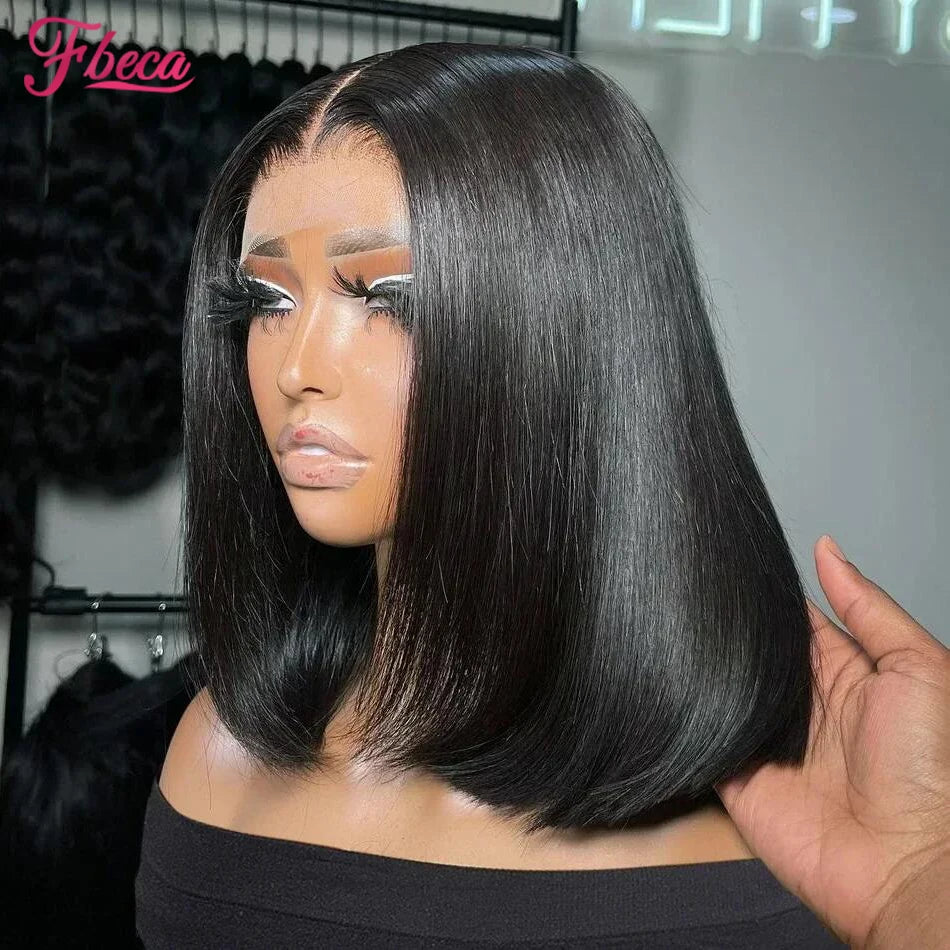 13x4 Straight Lace Frontal Bob Wig Pre Plucked Human Hair Wigs Brazilian Remy Bone Straight Short Bob Wig For Women 10-14 Inch
