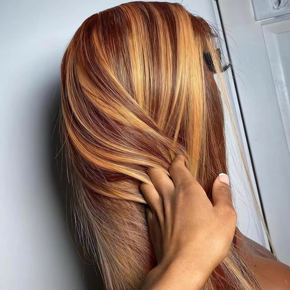13x6 HD Highlight Lace Frontal Wig P4/27 200 Density Human Hair Honey Blonde Piano Bone Straight 13x4 Lace Front Wigs for Women