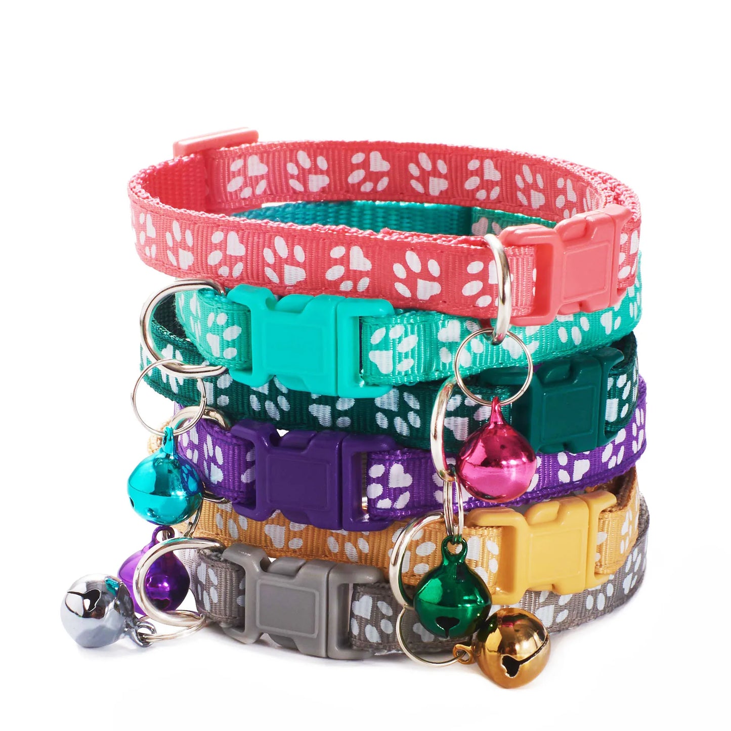 HABO Adjustable Pet Collar with Bell – Colorful Cartoon Footprint Necklace for Dogs, Puppies, Cats, and Kittens