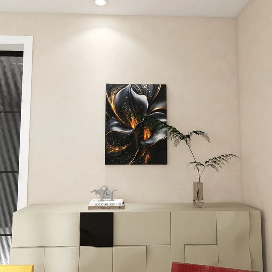 1.5 inch thick pine frame canvas art - black and gold metal calla lily design,modern wall trim, suitable for interior decoration