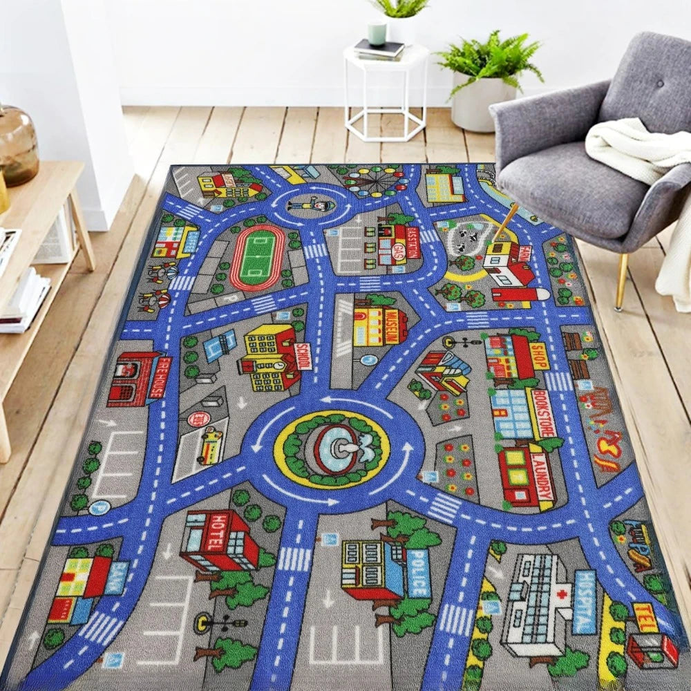 Childrens Traffic Road Playmat Rug Washable Car Map Educational Learning Nursery Carpet for Playroom Bedroom Decor Alfombra