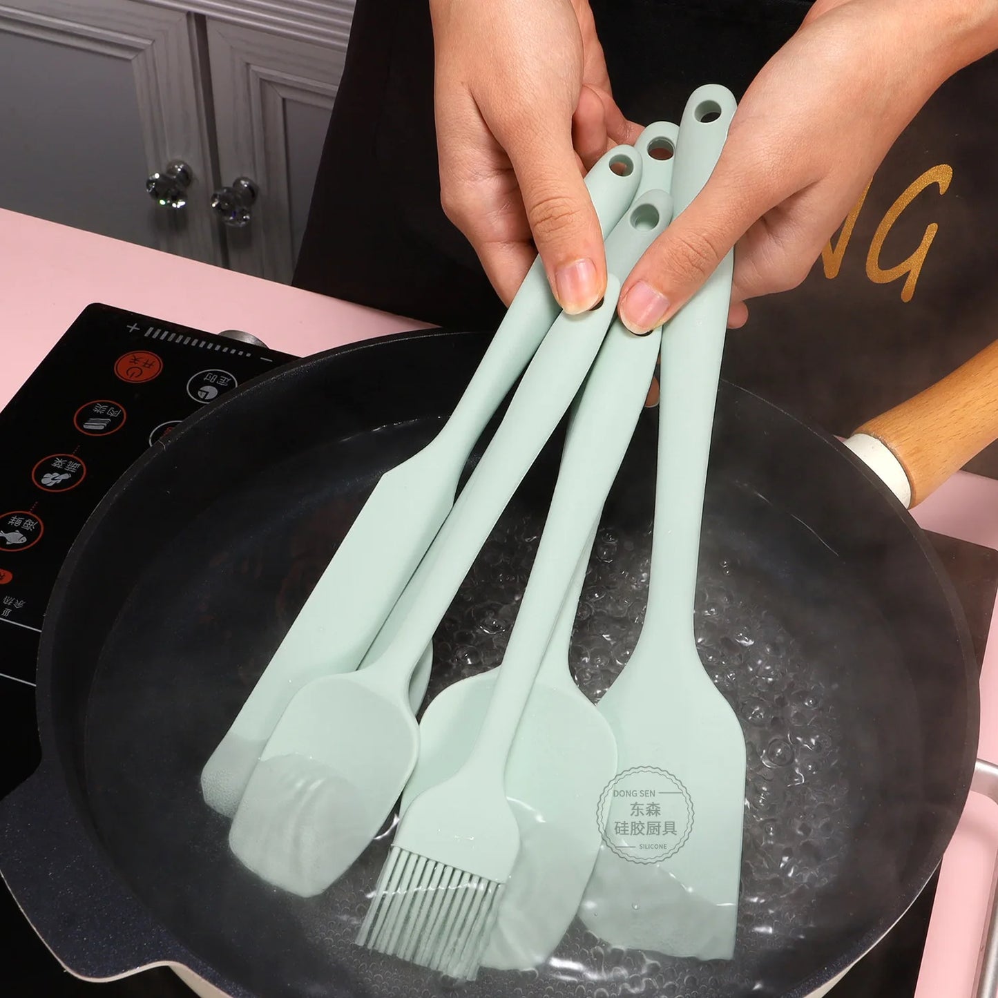Silicone kitchenware 6-piece set, cream integrated scraper, spatula, oil brush, size scraper set
