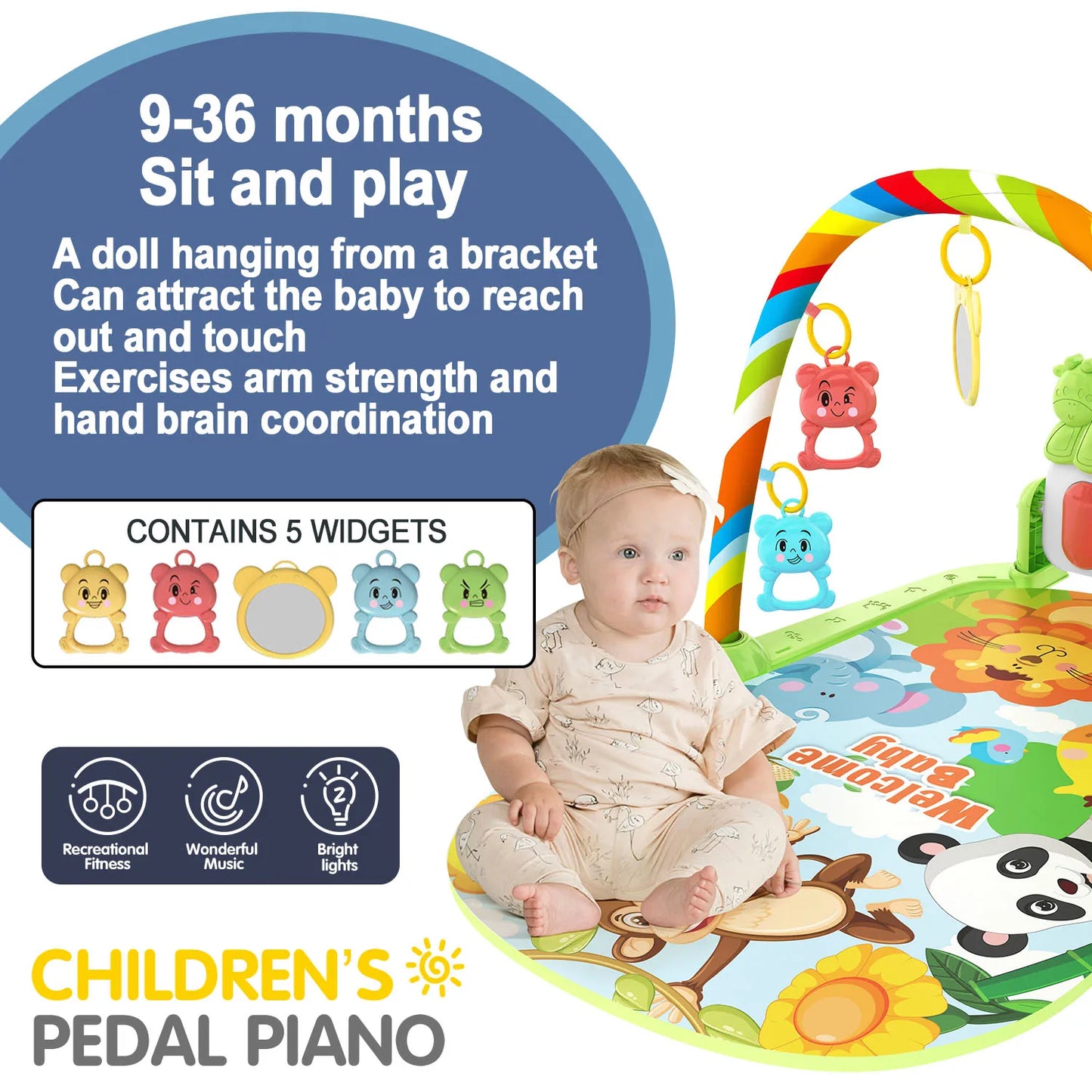 Children’s Pedal Piano – Early Education Music Toy with Light-Up Crawling Mat for Baby Fitness and Learning