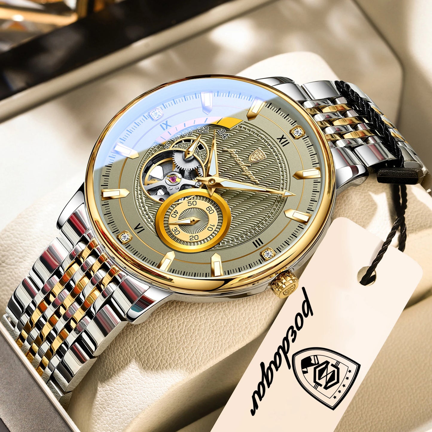 POEDAGAR Luxury Man Watch Stainless Steel Hollow Tourbillon Men Clock Luminous Mechanical Automatic Business Men's Watches Reloj