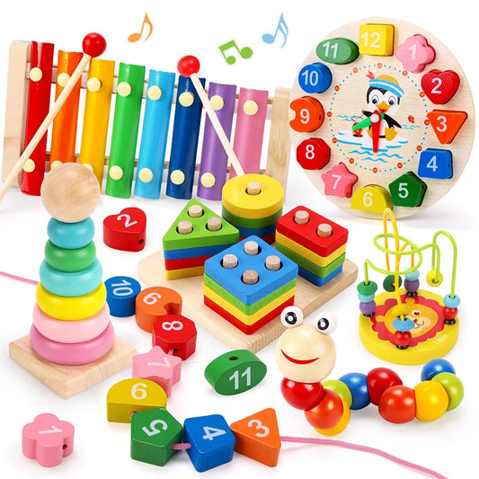 5–6pcs Montessori Wooden Toys Set – Educational Baby Development Puzzle for Boys and Girls
