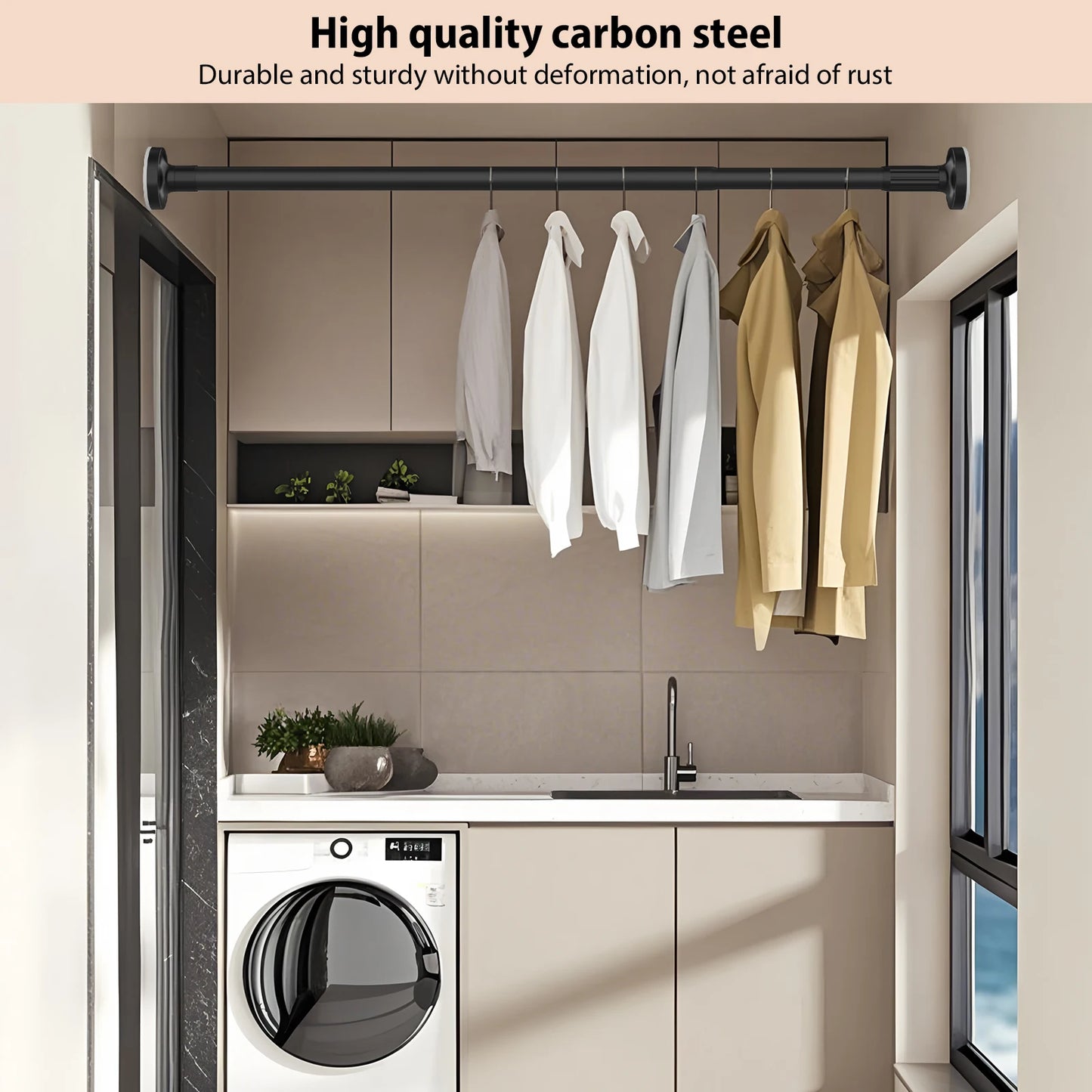 Adjustable Telescopic Pole No Drill1.9m Extendable Hanging Rod Bathroom Curtain Clothes Drying Storage Organisation Multipurpose