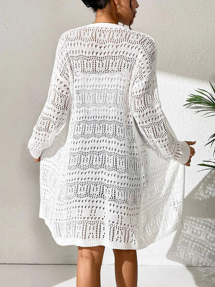 100% Polyester Solid colour Knitted Cardigan