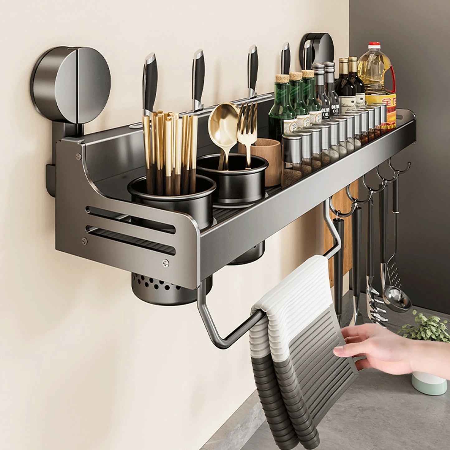Suction Cup Kitchen Organiser Shelf Wall-mounted Spice Storage Rack Kitchen Knife Holder Wall Seasoning for Chopstick Spoon
