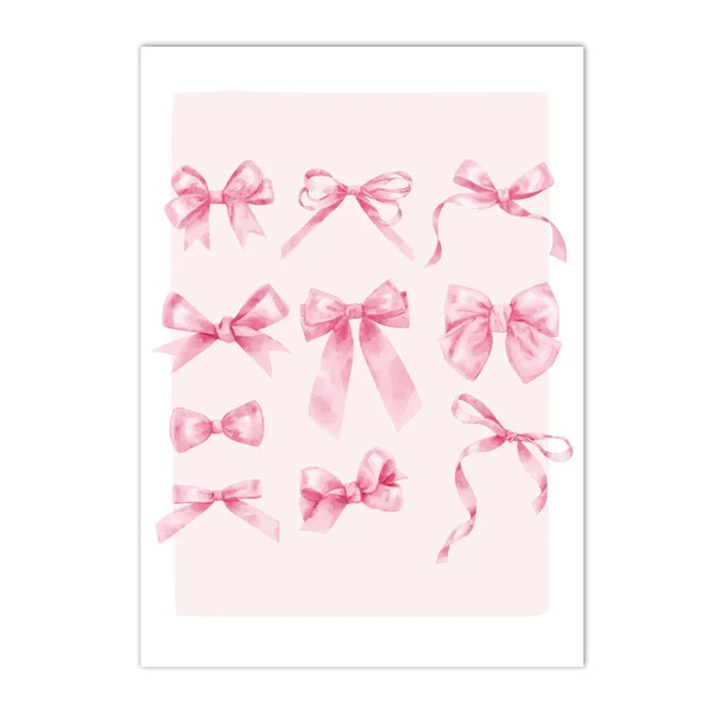 Trendy Pink Bows Preppy College Watercolor Bows Coquette Girly Poster Print Wall Art Pictures Canvas Painting Room Home Decor
