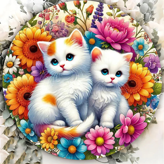 Charming Kitten & Floral 7.8" Metal Wall Art - HD 2D Printed, Durable for Indoor/Outdoor - Great Gift for Home, Garden, Porch