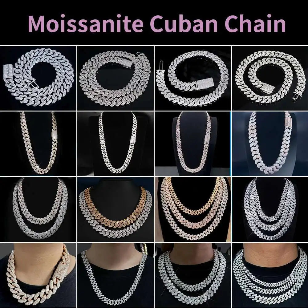 25MM Iced Out Hiphop Chain 925 Sterling Silver Buss Down Baguette   Round VVS Moissanite Cuban Chain