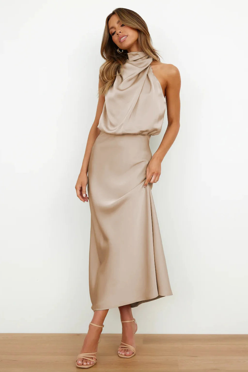 Summer High-End Silk Satin Sleeveless Long Dress Women Fashion Elegant Celebrity Dresses Evening Dress Party Clothes Ladies
