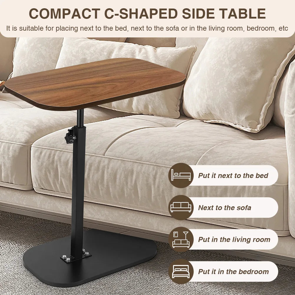 C Shaped Side Table Portable Corner Table 360°Swivel & Flip Top C Shaped End Table for Couch Laptop Stand Coffee Drink Table