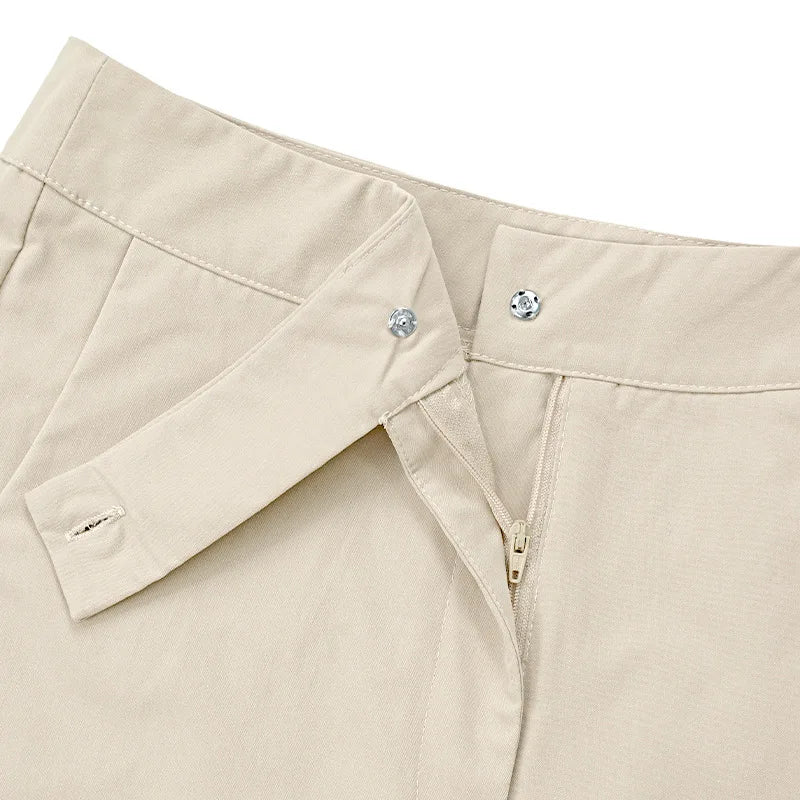 Women's Solid Color High Waist Wide Leg Pants Cuffed Hem Button Closure Pockets Design Office Work & Casual Streetwear Outfit