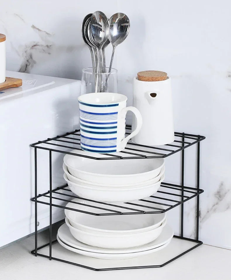 Kitchen Seasoning Corner Rack Pot Dish Food Sundries Organiser Rack Non Punching Portable Storage Table Kitchen Bathroom Holder