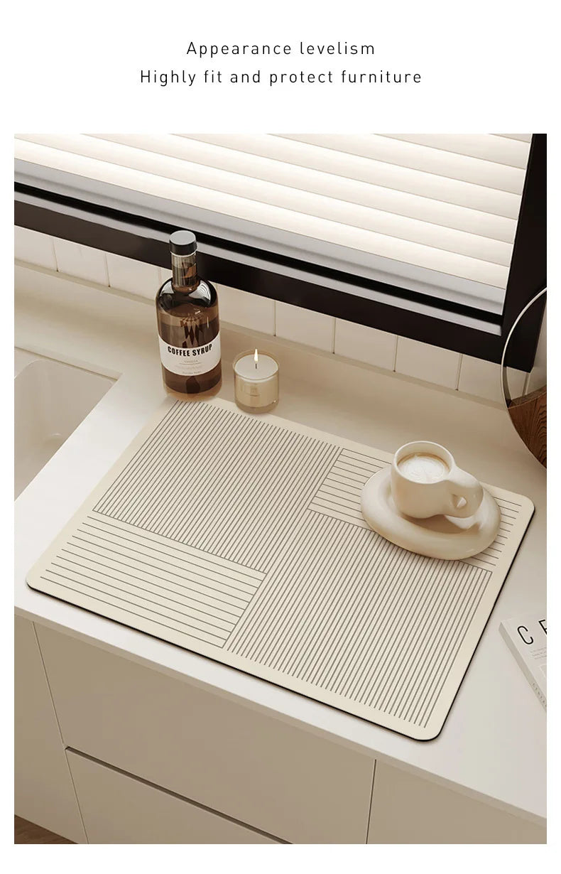 Super Absorbent Mat Line Dish Drying Mat Heat Resistant Coffee Mat Non-Slip Diatomaceous Kitchen Mat