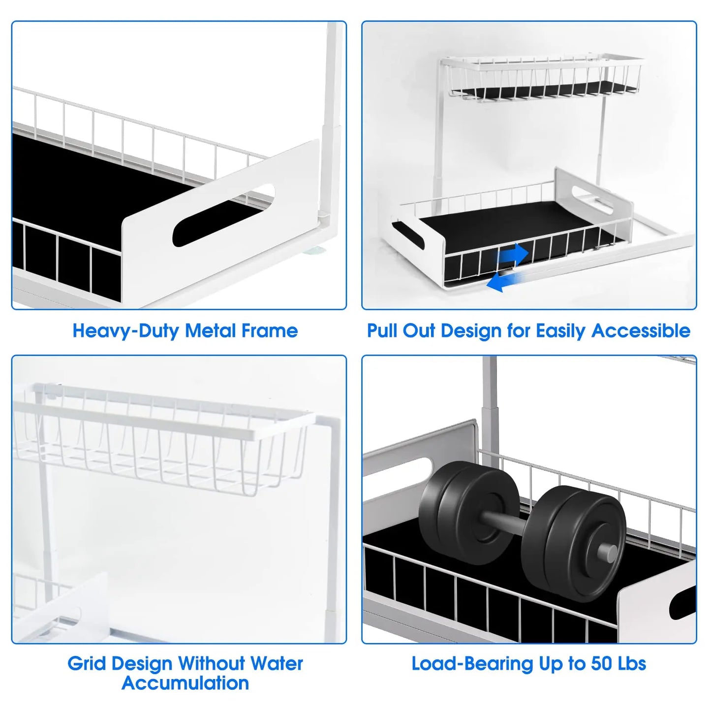 Under Sink 2 Tier Sliding Cabinet Basket Organiser Drawer Pull Out Cabinet Multi-Purpose  Sink Organiser for Bathroom Kitchen