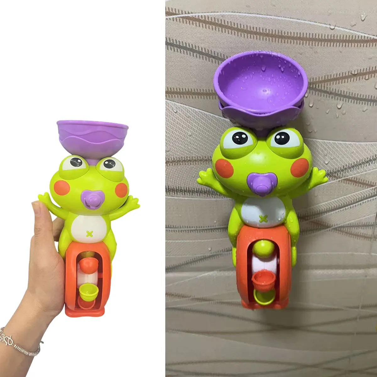 Cute Frog Waterwheel Bath Toy for Children Toddler Water Play Game in Bathroom Kid Shower Gift with Rotating Suction Cup