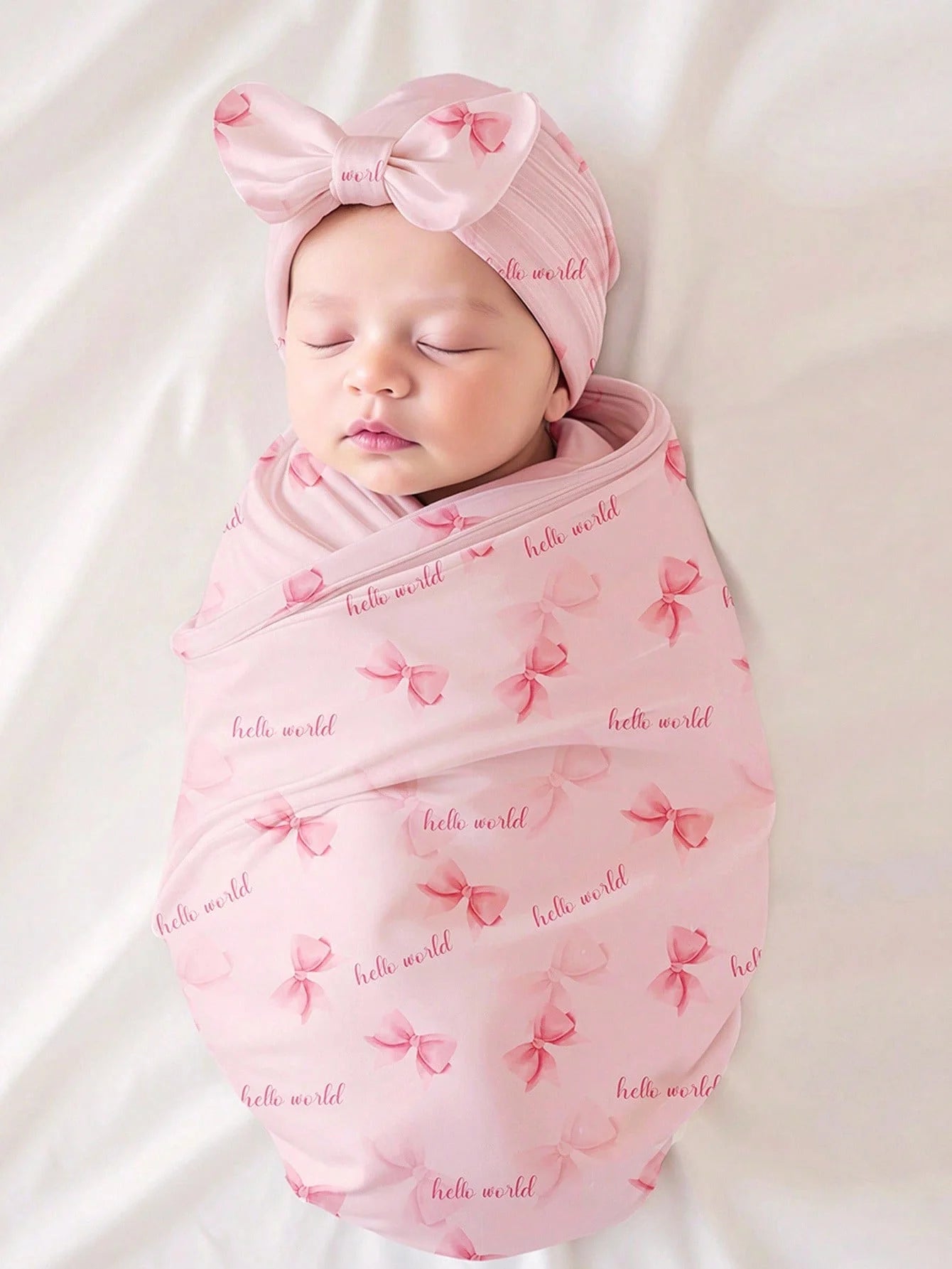Ylsteed Newborn Photography Receive Blanket Newborn Bow Print Swaddle Blanket with Hat Bedding Infant Bath Towel Baby Items-HD