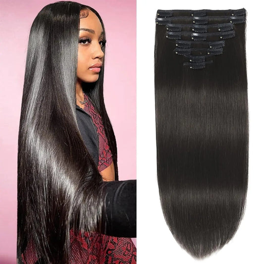 Hair Extensions Straight Clip in Hair Extensions Soft Black Hair Extensions 12-18 Inches Thick Hair Extensions Clip