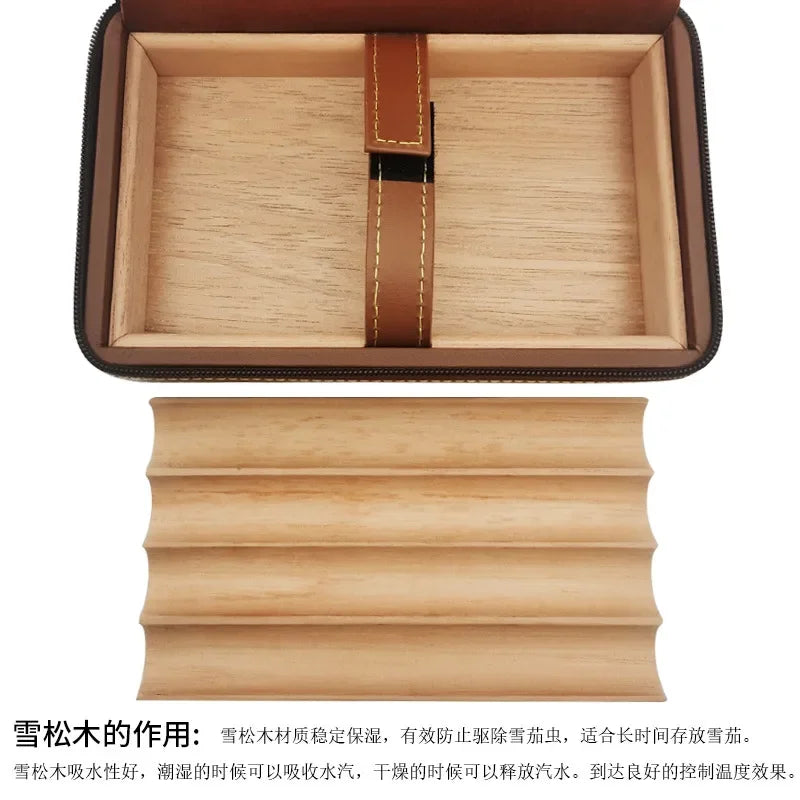 4pcs Humidor Cigar Box Travel Cigar Case orginiser without cutter lighter Leather Cedar Wood Cutter smoking accessories storage