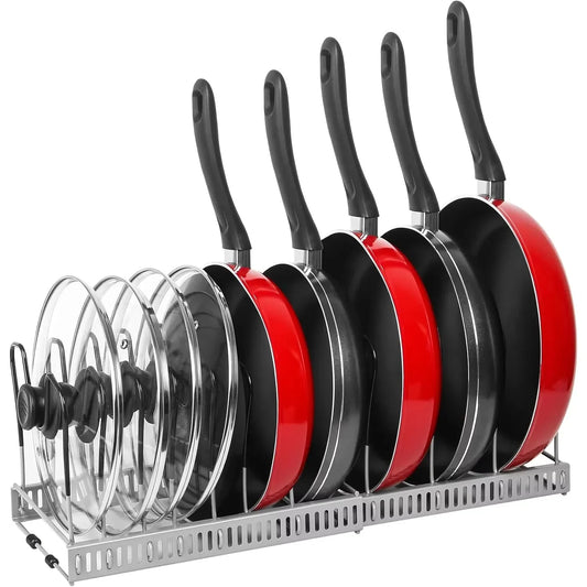 Expandable Pots and Pans Storage Rack for Cabinets Pot and Lid Holder with 6 Adjustable Shelves for Kitchen Organisation Tools