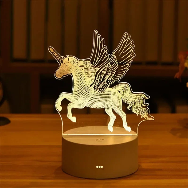 1pc USB Operated Night Light Creative 3D Acrylic Bedroom Bedside LED Table Lamp Ornaments Christmas Holiday Birthday Event Gift
