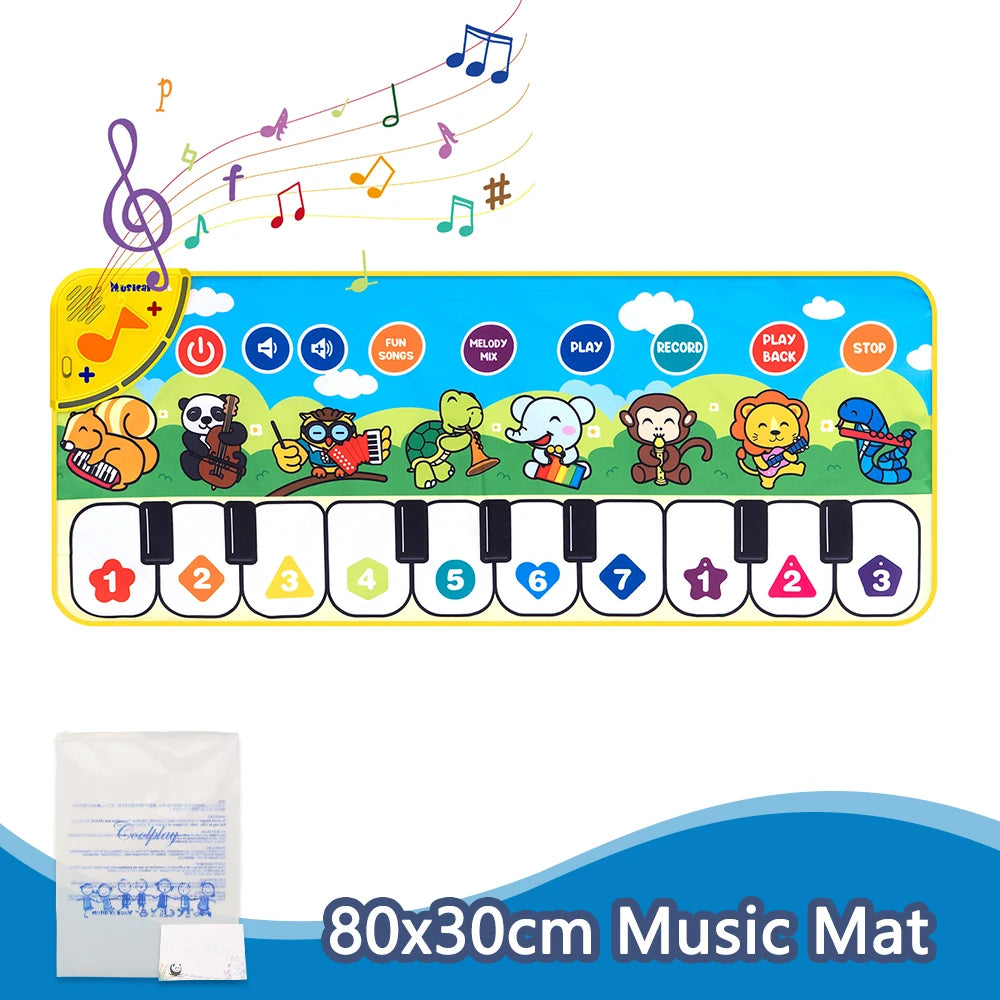 80x30cm Kids Music Piano Mat keyboard Dance Mat Toddler Floor Baby with 8 Animals Sounds Baby Mat Educational Toys for Kid Gifts