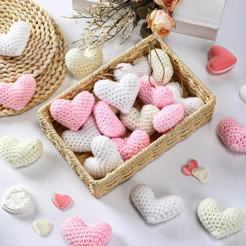 Handmade Crochet Heart Shaped Ornaments Valentine's Day Crochet Flower Bouquet DIY Clothing Shoes Socks Decorative Accessories