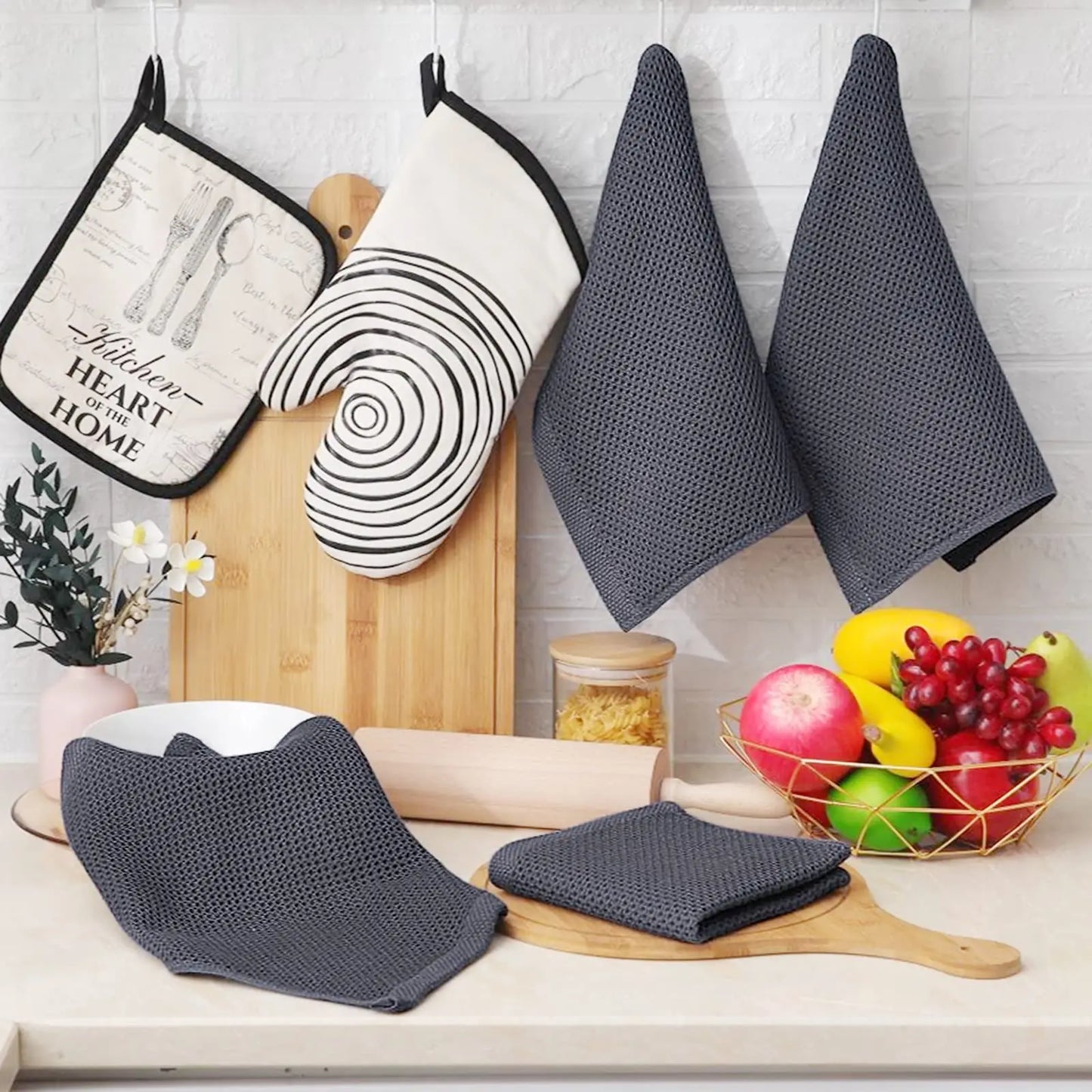 6 Pack 100% Cotton Waffle Weave Kitchen Dish Cloths