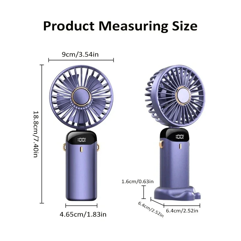 5 Speed Handheld USB Rechargeable Foldable Mini Fan 1800mAh