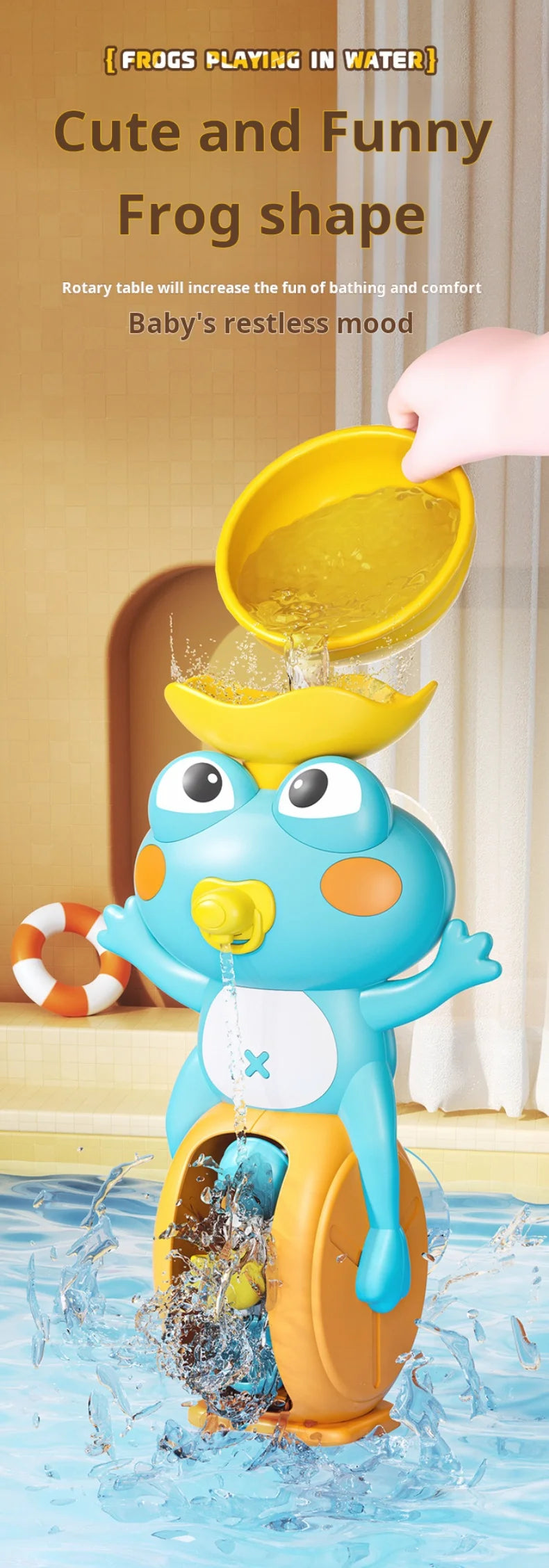Cute Frog Waterwheel Bath Toy for Children Toddler Water Play Game in Bathroom Kid Shower Gift with Rotating Suction Cup