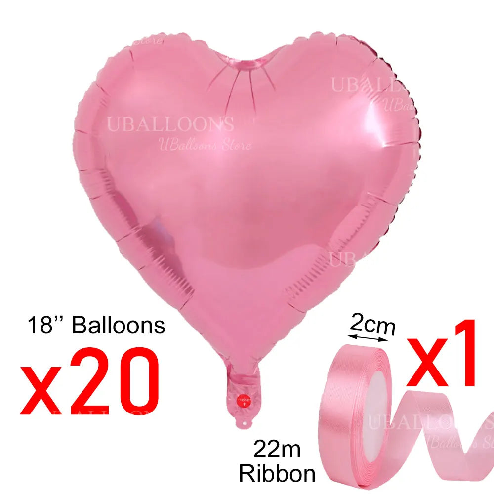 10/20pcs Hanging Heart Balloons Love Foil Heart Shaped Balloons with Ribbon for Wedding Engagement Birthday Valentines Day Decor