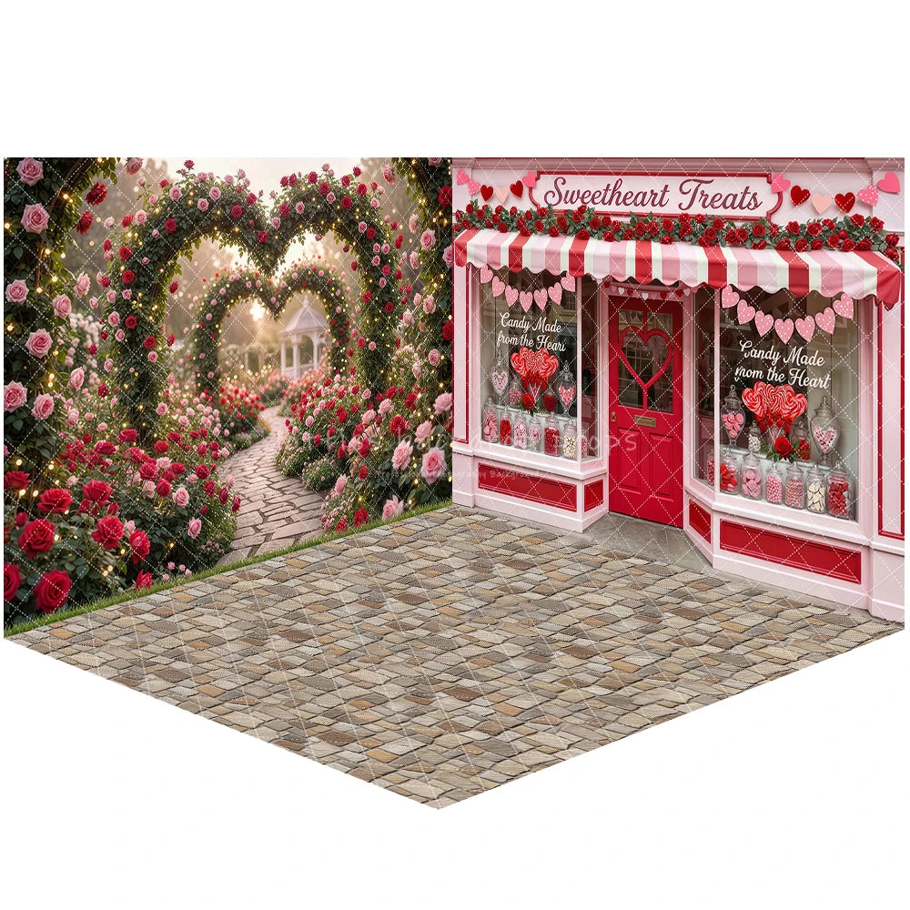 Valentine's Day Street Store Backdrops Kids Adult Photography Props Rose Garden Arch Floral Market Easter Bunny Backdrops