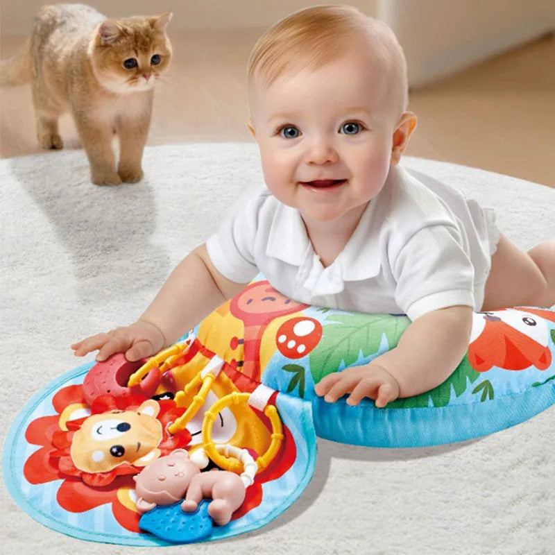 Montessori High Contrast Sensory Toys Baby Pillow Tummy Time Toy Newborn Head-up Training Pillow Teether Rattles 0 -6- 12 Months
