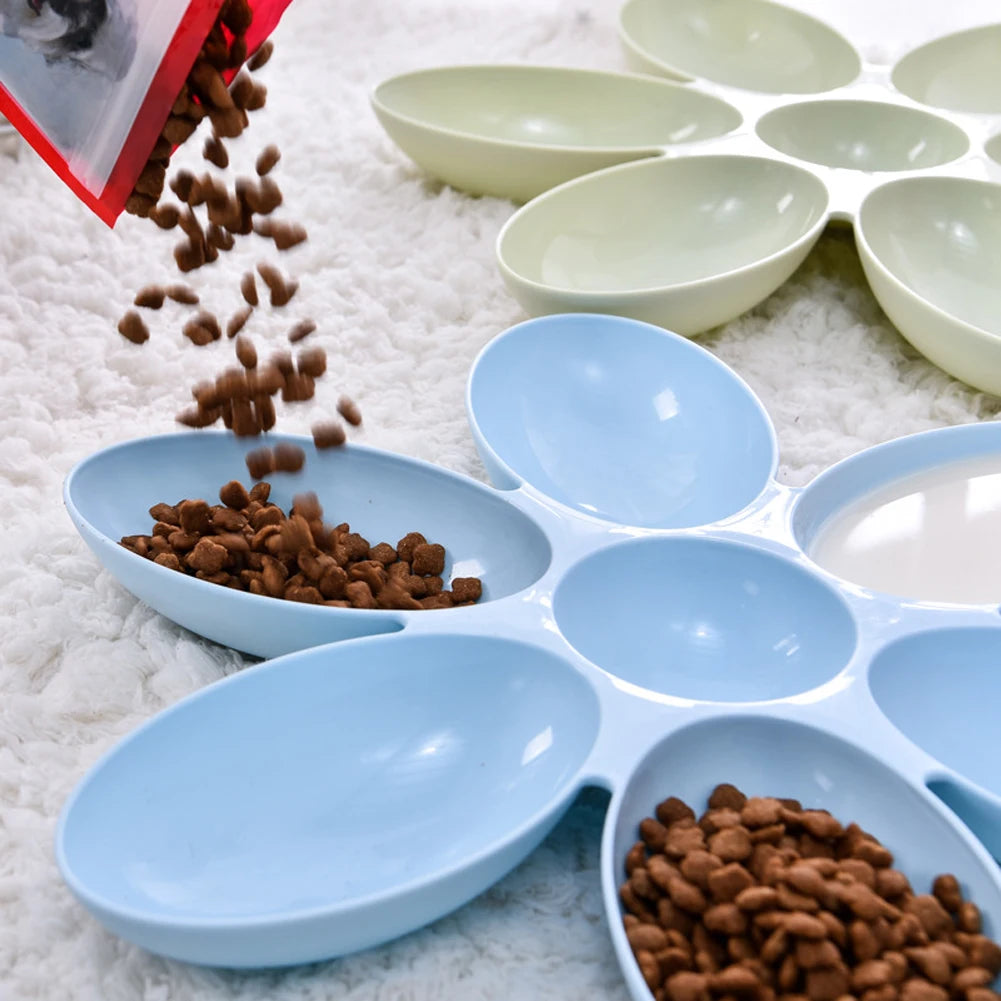 6-in-1 Petal-Shaped Pet Feeder – Food and Water Bowl for Cats & Dogs, Plastic Pet Feeding Container