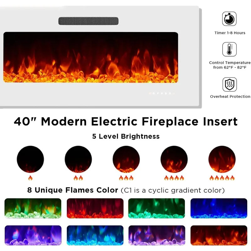 Fireplace TV Stand with 40" Fireplace, 80" Modern High Gloss Entertainment Center LED Lights, U-Shaped Legs TV Console