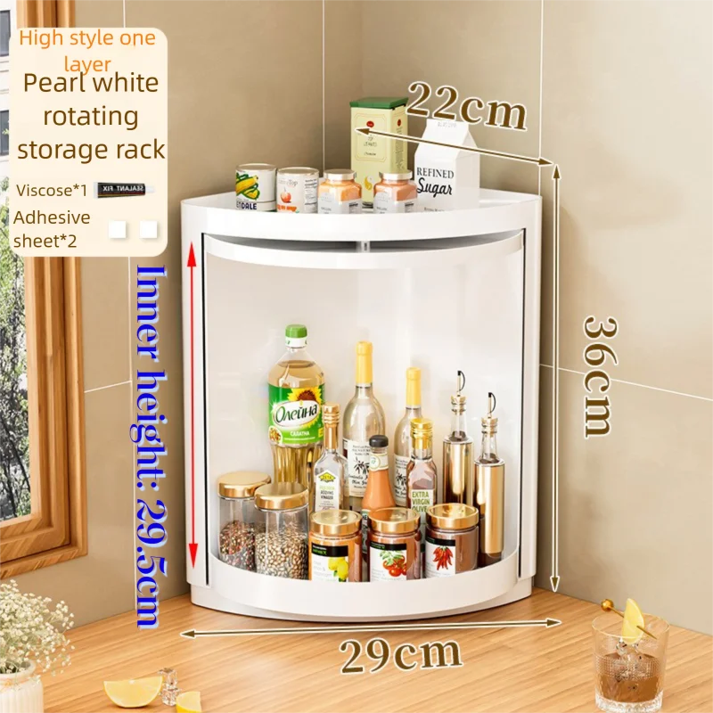 Kitchen triangular rotating shelf wall-mounted storage rack 360° Rotating spice rack, corner storage rack, bottle and jar organiser