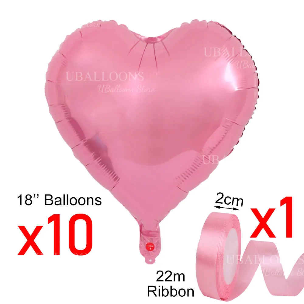 10/20pcs Hanging Heart Balloons Love Foil Heart Shaped Balloons with Ribbon for Wedding Engagement Birthday Valentines Day Decor
