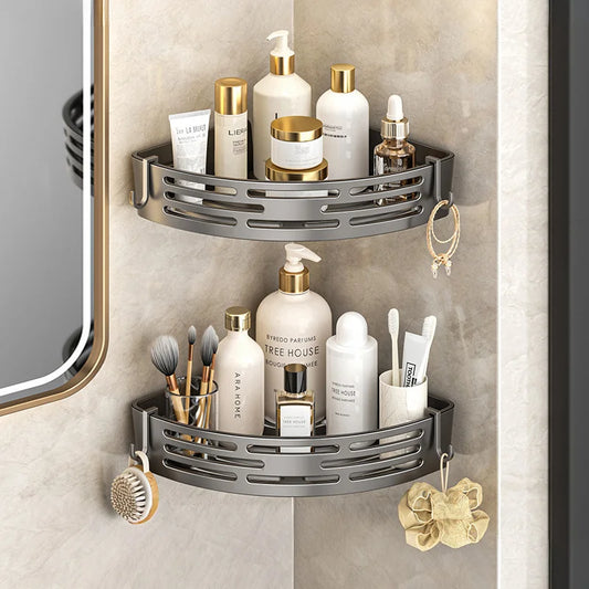 Modern Bathroom Corner Organiser Rack Self Adhesive Shower Shelf For Cosmetics Toiletries Storage Valentines Day Gift Home Decor