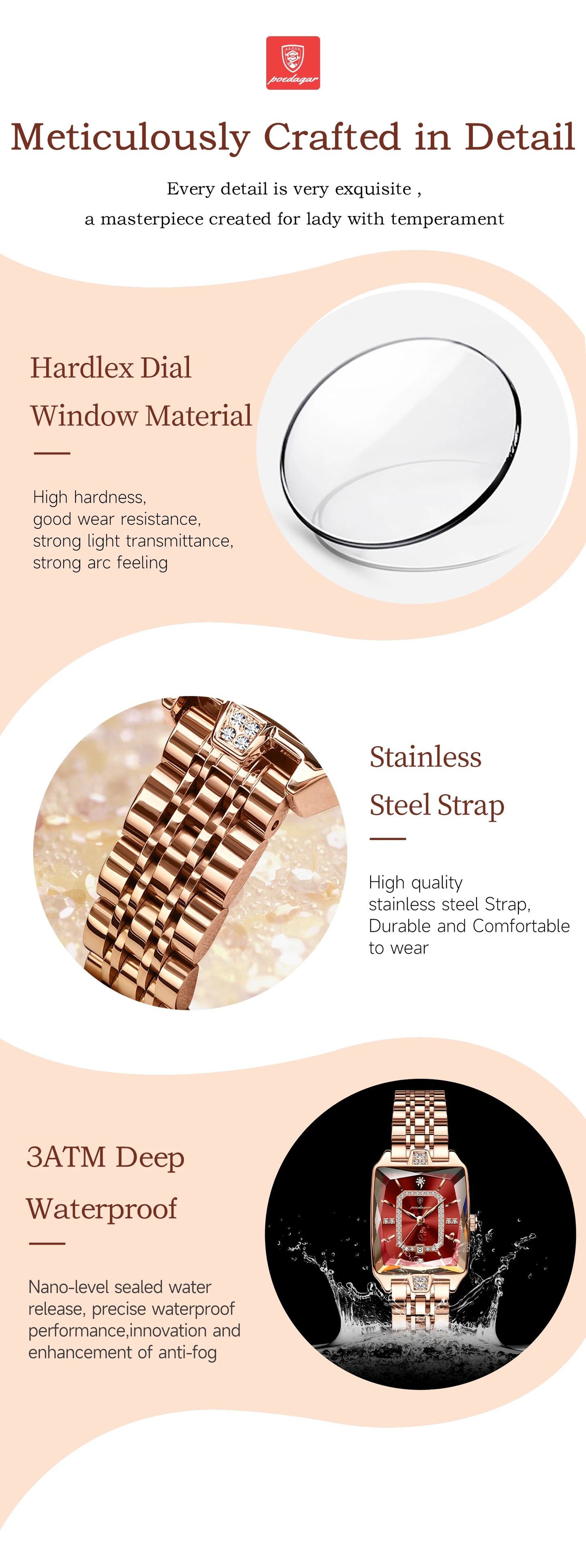 POEDAGAR Fashion High Quality Women Wristwatch Waterproof Date Ladies Watch Rectangle Stainless Steel Women's Quartz Watches+Box
