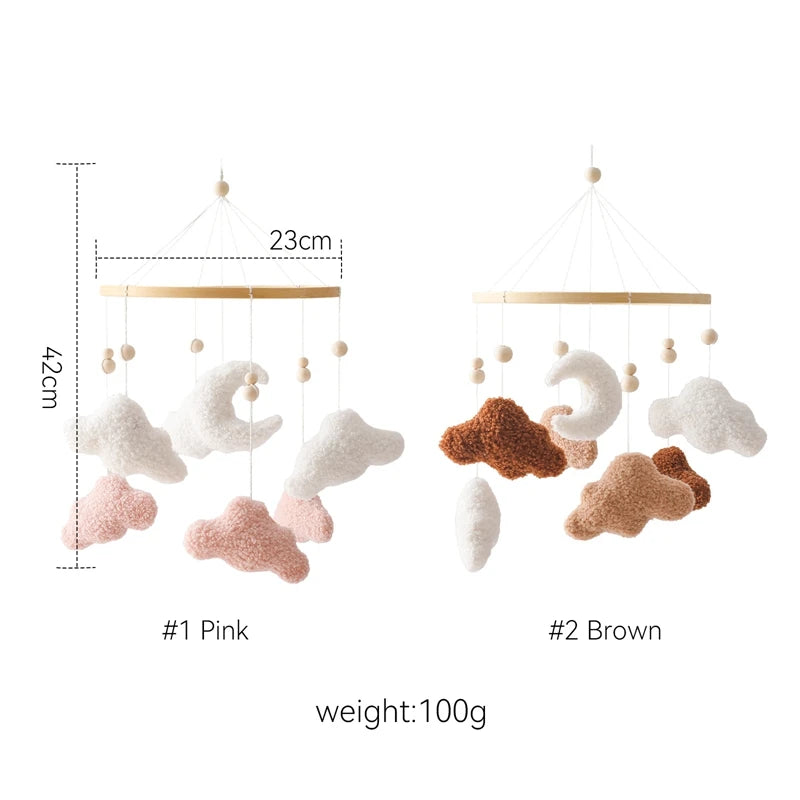 Wooden Crib Mobile Baby Bed Bell Rattle Toy Soft Felt Cartoon Bear Mobile bracket Newborn Music Box Bed Bell Hanging Bracket Toy