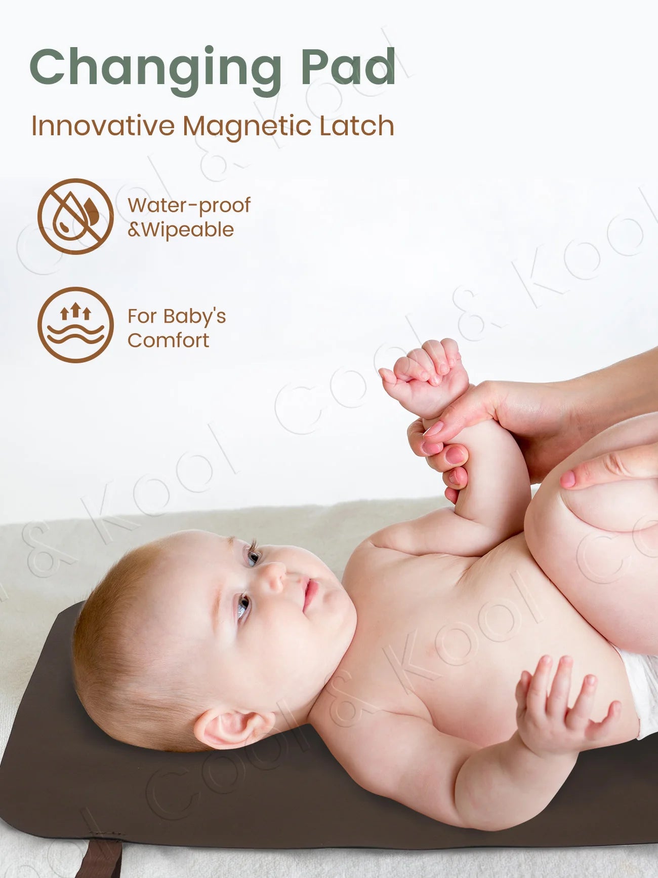 Waterproof Baby Changing Mat, Soft & Durable Faux Leather Surface for Easy Wipe-Clean Care at Home & Away