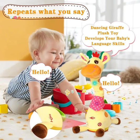 Repeating What You Say Dancing Talking Giraffe Toy with 10 Songs Adjustable Volume Stuffed Animal Toy Plush Musical