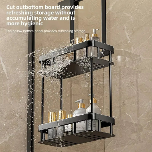 1/2/3 Tiers Bathroom Punch Free Wall-mounted Storage Rack Shower Room Over The Door Toiletries Organizer Bathroom Hanging Shelf