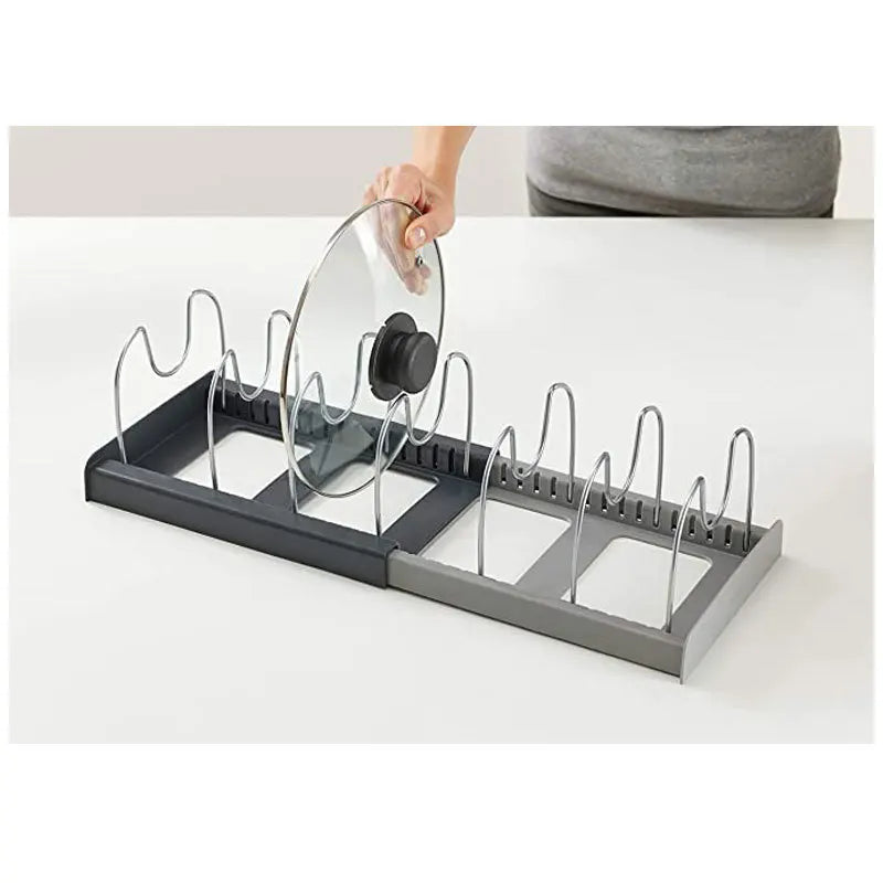 Expandable Kitchen Drawer Organiser for Cookware, Pots, Pans, Lids & Baking Trays – Adjustable Pot Lid Holder Rack