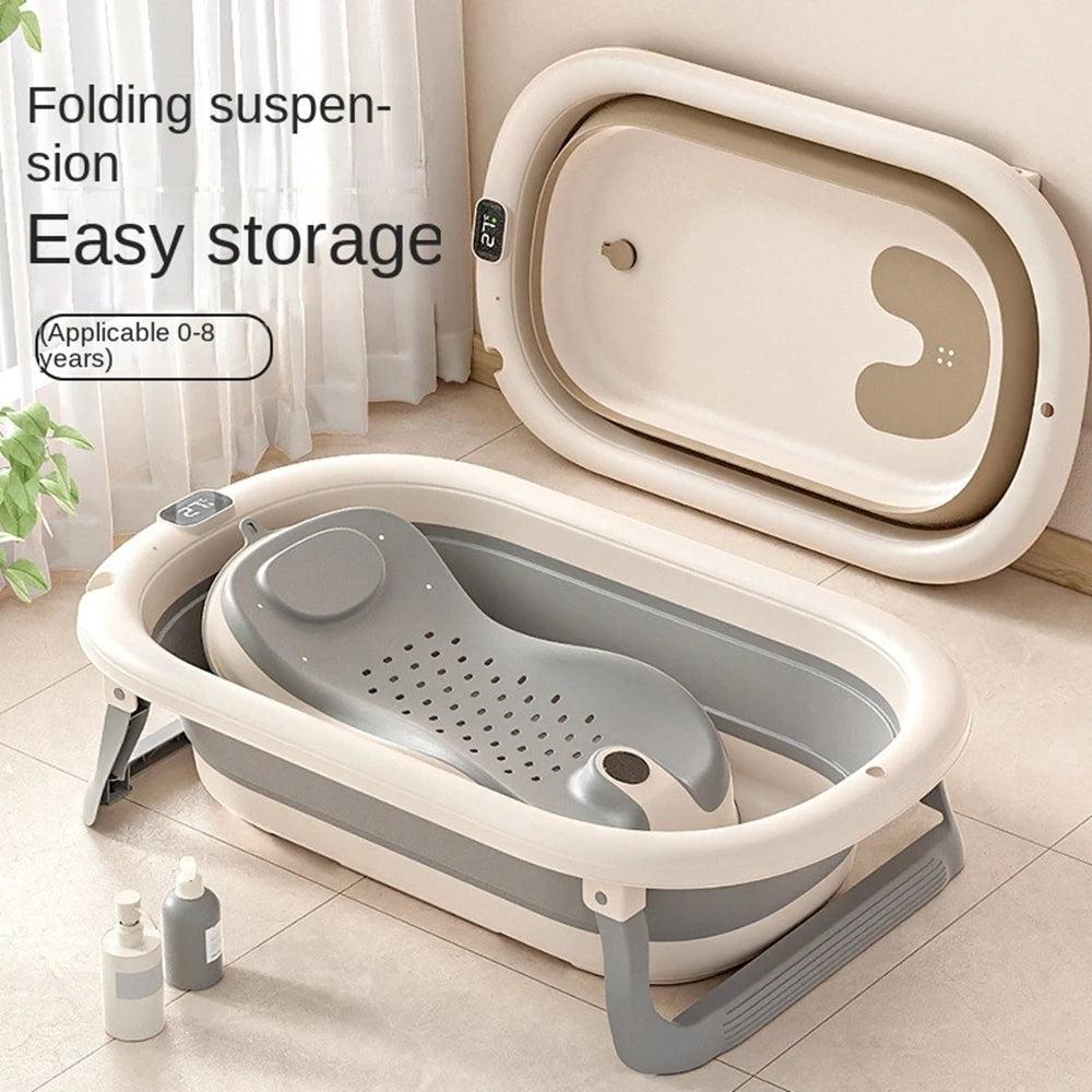 Multi-Functional Collapsible Baby Bathtub with Bath Rack and Non-Slip Mat Foldable Baby Shower Tub Portable Space Saving